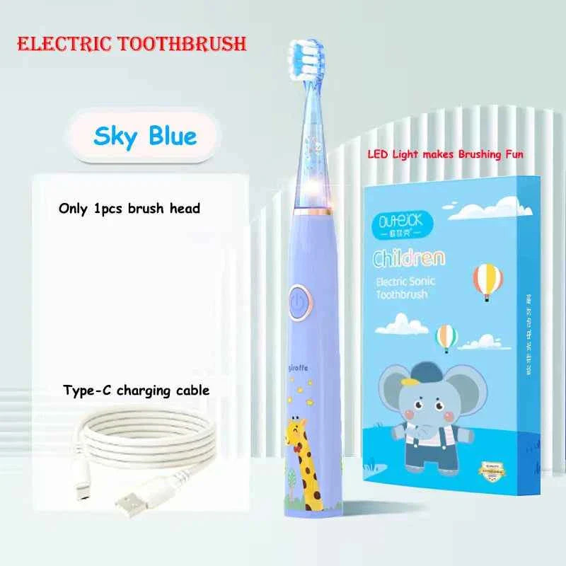 Kids Sonic Electric Toothbrush Cartoon with Colorful LED Light IPX7 Waterproof Deep Clean Teeth Care Rechargeable Toothbrush