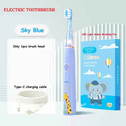 Kids Sonic Electric Toothbrush Cartoon with Colorful LED Light IPX7 Waterproof Deep Clean Teeth Care Rechargeable Toothbrush
