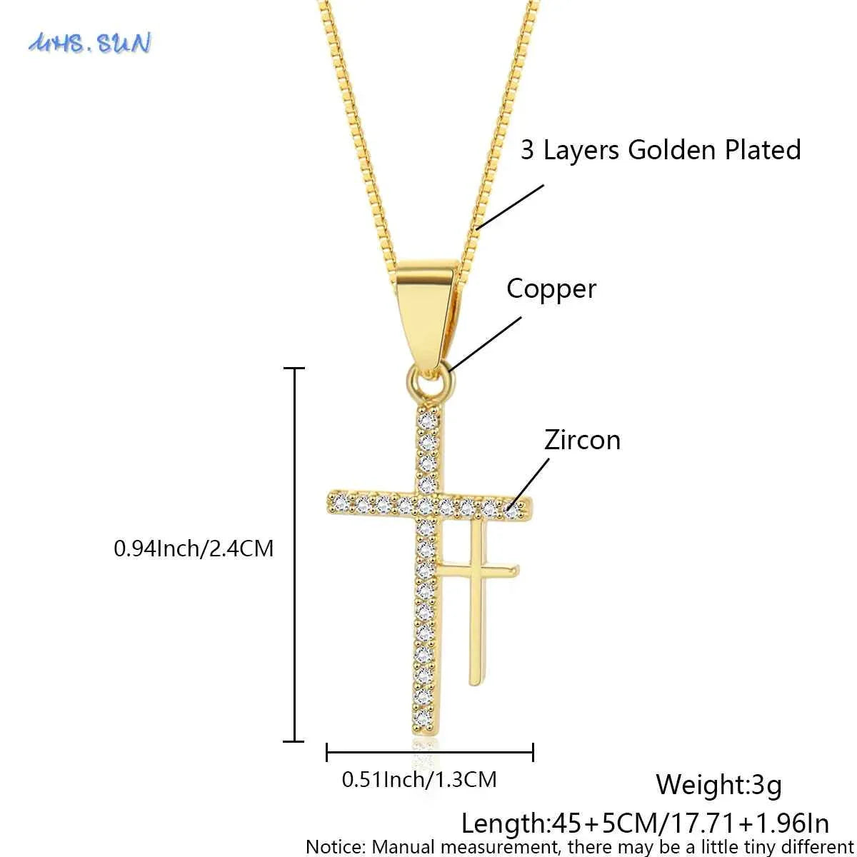SUNSLL Cubic Zircon Rotatable Crown Cross Pendant Necklaces Classic Stainless Steel Chain Banquet Party Jewelry For Women Men