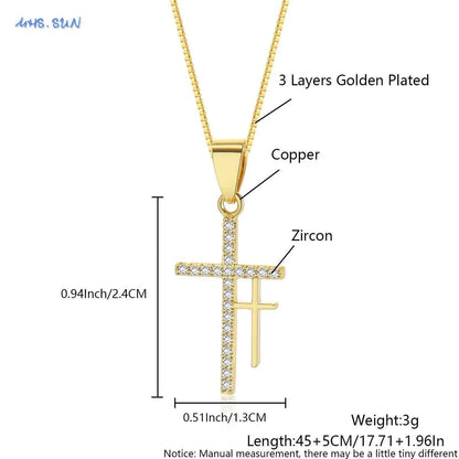 SUNSLL Cubic Zircon Rotatable Crown Cross Pendant Necklaces Classic Stainless Steel Chain Banquet Party Jewelry For Women Men