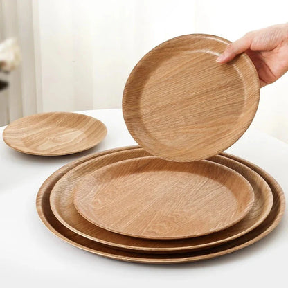 Handcrafted Round Solid Wood Dining Plate - Water Chestnut Wood Serving Tray for Breakfast, Coffee & Desserts