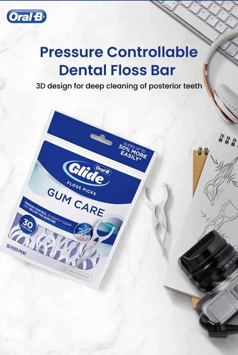 Oral B Flosser Glide Floss Picks Dental Toothpicks Gum Care Teeth Cleaning Sticks Y-shaped 3D Floss Toothpicks 90 pcs