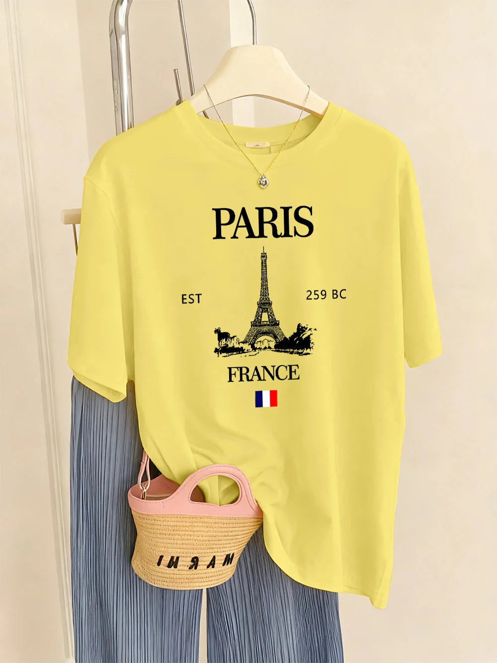 Paris France Eiffel Tower Prints T-Shirts Women Summer Basic Short Sleeve Tops O-Neck Loose T Shirts Basics Soft Womans Clothes