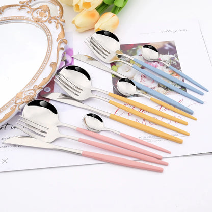 Western Purple Silver Tableware New Dinnerware Set 4Pcs Stainless Steel Kitchen Knife Fork Spoon Complete Cutlery Flatware Set