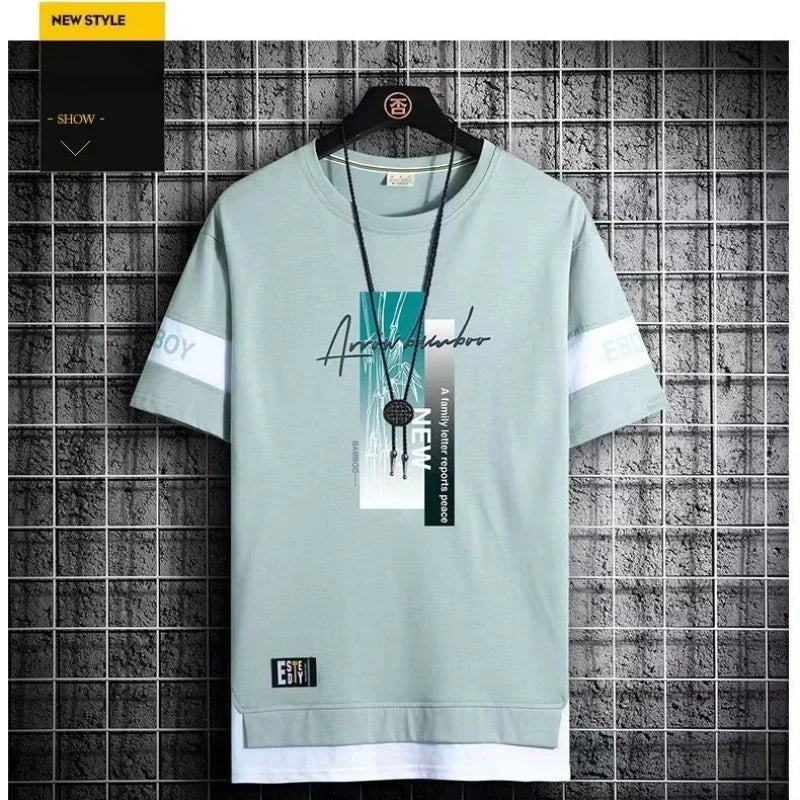 T Shirt for Men Set Summer Hot Selling Men's Short Sleeved T-shirt Casual Versatile Half Sleeved Trend Color Blocking Top Tshirt