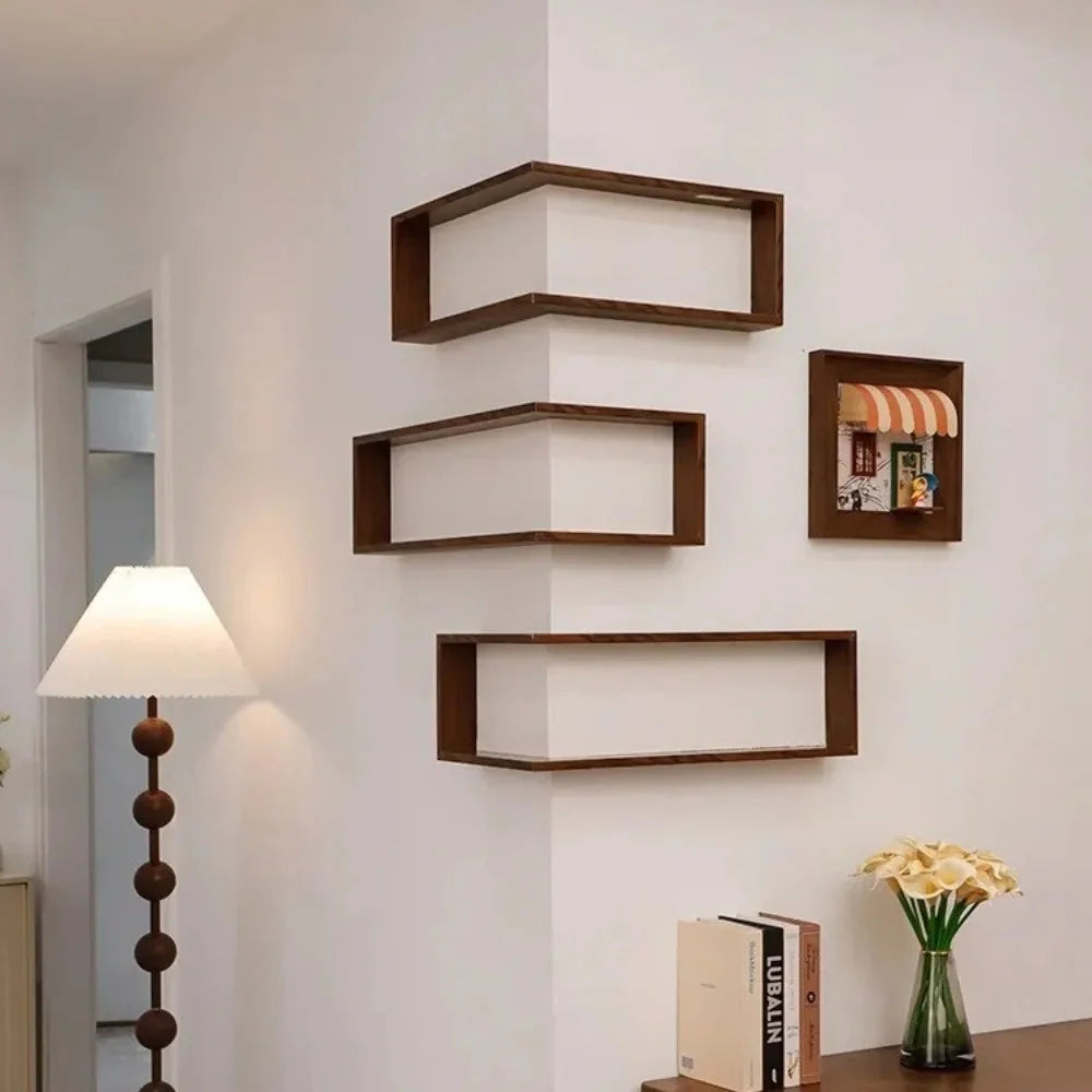 Space Saving 90 Degree Corner Wall Shelf Floating Shelf Suspended Wooden Display Shelf Wall Mounted Corner Bookshelf Home