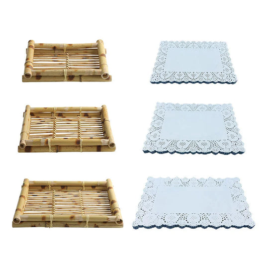 Bamboo Woven Trays Thai & Japanese Restaurant Serving Plates for Snacks, Desserts, Fried Food Eco-Friendly Service Set