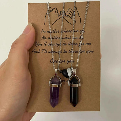 Crystal Friendship Matching Couples Necklaces for Women Men with Heart Charm, Dainty Rose Quartz Best Friends BFF Necklace