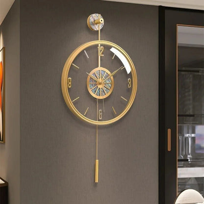 Modern Luxury Large Wall Clock With Pendulum Minimalist Decorative Art Silent Clock Nordic Living Room Bedroom Office Wall Clock