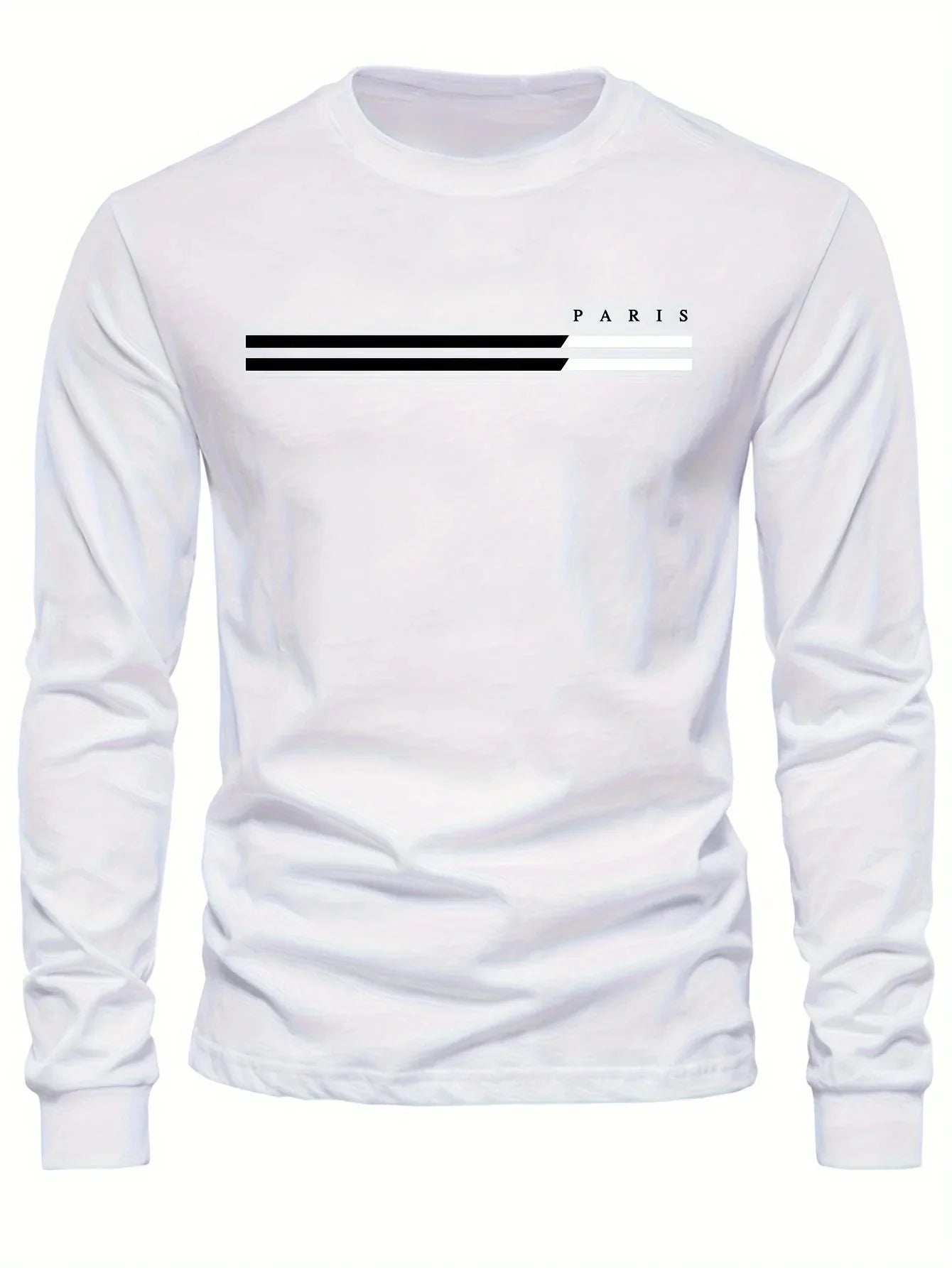 Men's 100% pure cotton summer loose comfortable casual  PARIS print large round neck long sleeve T-shirt top