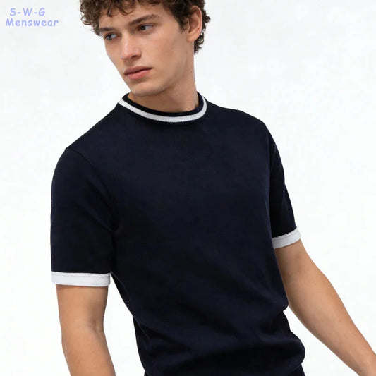 Mens Summer Knit T-Shirts Crewneck Casual Shirt Texture Crewneck Knit Shirt Short Sleeve Vintage Tee Shirt Crochet Top