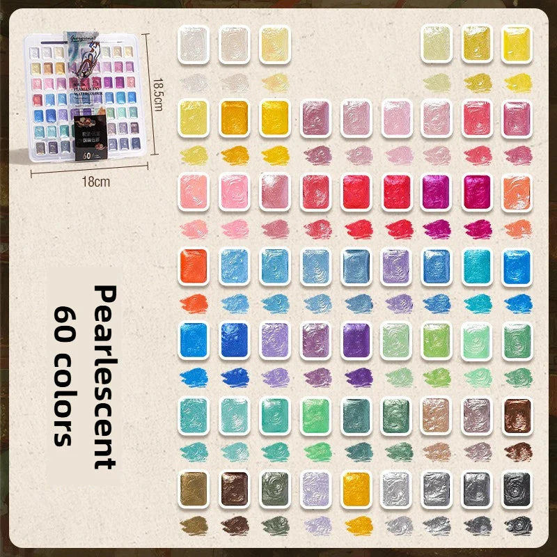 12/98/150/180 Colors Pearl Solid Water Color Paint Set Portable Professional Watercolor Painting School Art Supplies Stationery