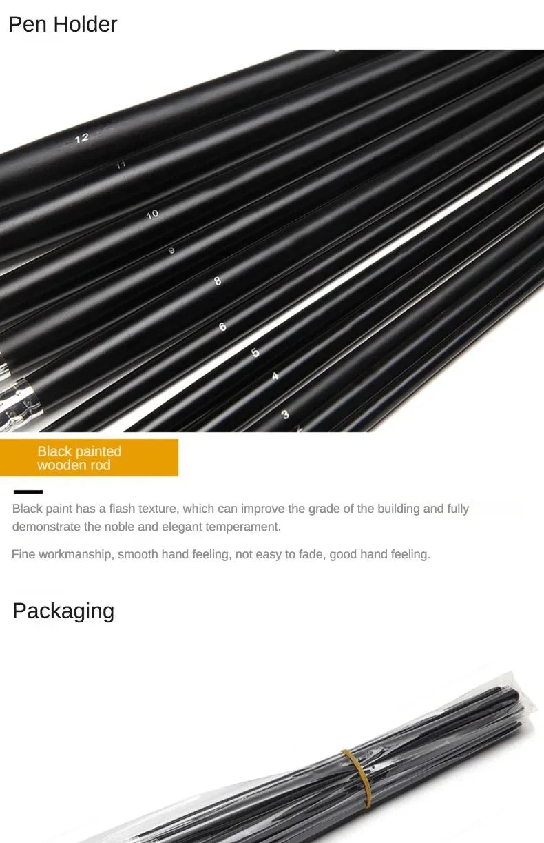6pc new concept paintbrush wild boar mane oil painting brush water powder acrylic nail round head long black pole paintbrush set