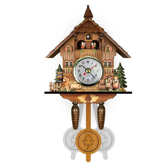 Forest Tower Wood Pendulum Vintage Clocks Vintage Silent Wood Wall Clock Realistic Pattern Wooden 3D Chiming Clock
