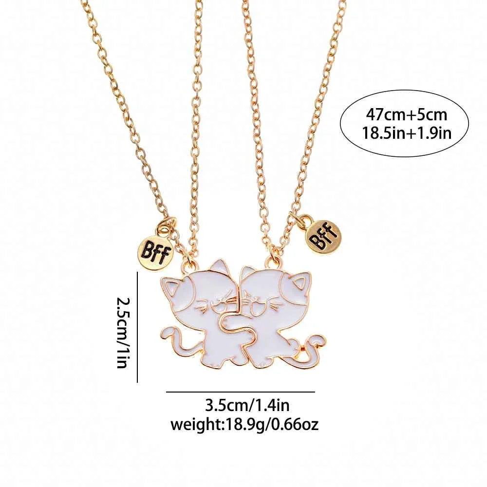 2Pcs/Set BFF Charm Cats Hug Design Best Friends Magnetic Necklace Girls Friendship Jewelry Gift