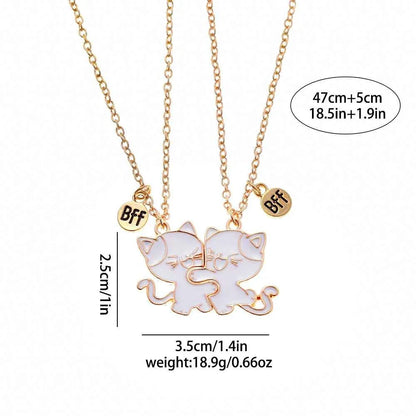 2Pcs/Set BFF Charm Cats Hug Design Best Friends Magnetic Necklace Girls Friendship Jewelry Gift