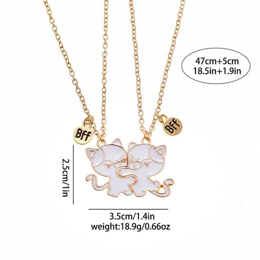2Pcs/Set BFF Charm Cats Hug Design Best Friends Magnetic Necklace Girls Friendship Jewelry Gift