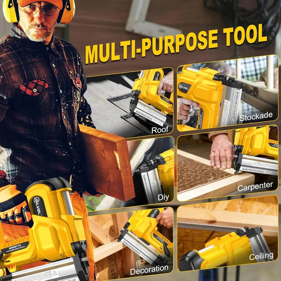 SILVEL 18 Gauge Cordless Brad Nailer 2 in 1 Cordless Nail Gun/Electric Stapler with Dual 4.0Ah Batteries Fast Charging Technolo