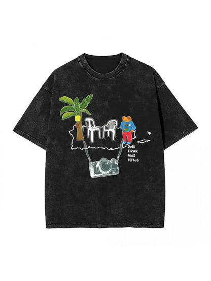 Washed T Shirts DTMF Debi Tirar Mas Fotos T-Shirts Street 2025 New Album Short Sleeve Summer Tees for Men Women