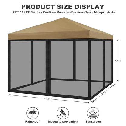 Gazebo Universal Replacement Mosquito Netting Outdoor Gazebo Canopy 4-Panel Screen Walls with Zipper (Mosquito Net Only)
