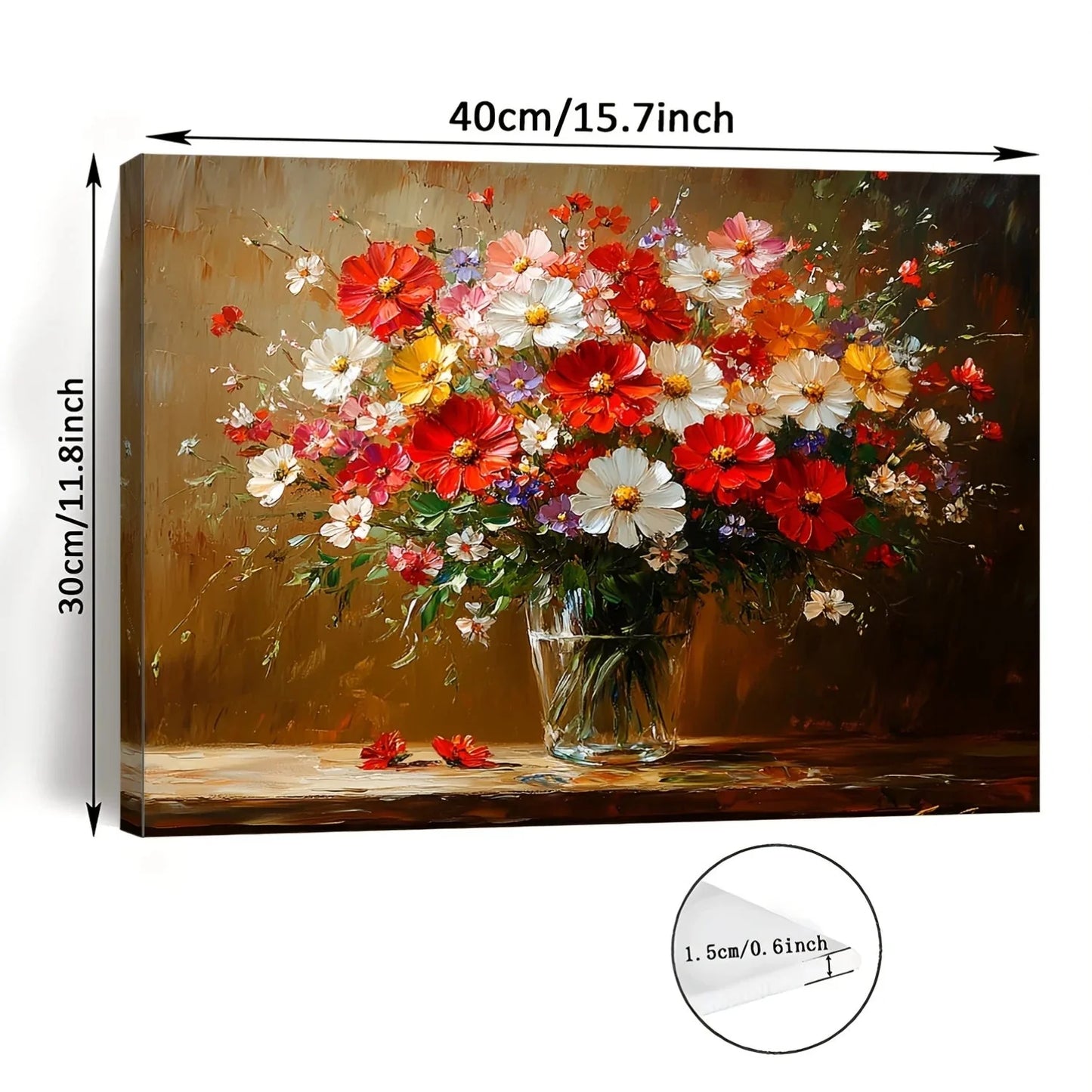 Vibrant Floral Canvas Wall Art - Wooden Framed Colorful Bouquet Print for Home, Office, Living Room, Bedroom, 11.8x15.7 inches