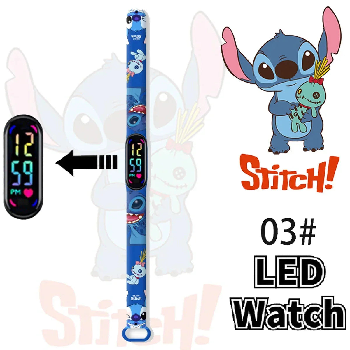 Disney Stitch Digital Kids' Watches Anime Figures LED Luminous Watch Touch Waterproof Electronic Sports Watch Kids Birthday Gift