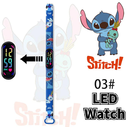 Disney Stitch Digital Kids' Watches Anime Figures LED Luminous Watch Touch Waterproof Electronic Sports Watch Kids Birthday Gift