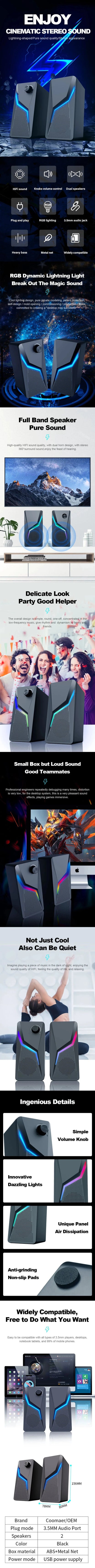Computer Gaming Speakers PC Sound Box HIFI Stereo Microphone USB Wired With LED RGB Lighting Strong Bass 2.0 Loudspeaker