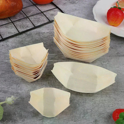 50Pcs Wood Boats Plates Sushi Salad Dessert Bowl Wood Serving Bowl Disposable Sushi Serving Trays Sushi Boat Plates