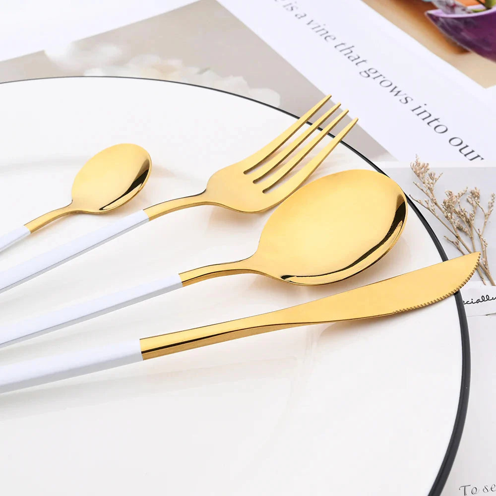 Western Purple Silver Tableware New Dinnerware Set 4Pcs Stainless Steel Kitchen Knife Fork Spoon Complete Cutlery Flatware Set