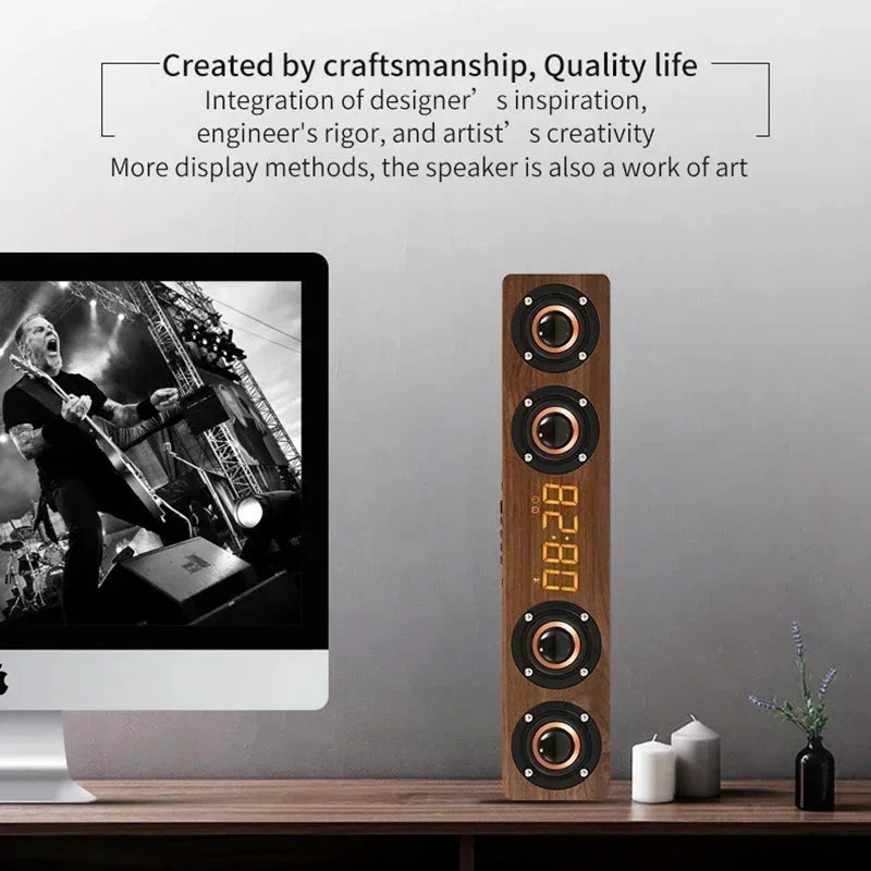 Wooden Soundbar Wireless Bluetooth Speaker Portable Retro Soundbox Subwoofer for TV Computer with FM Radio TF Card USB Boom Box