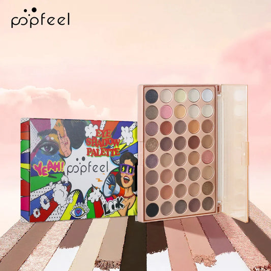 POPFEEL 40-Color Earth Tone & Pink Eyeshadow Palette – Versatile Shimmer, Matte, and Highlight Shades for Effortless Blending。