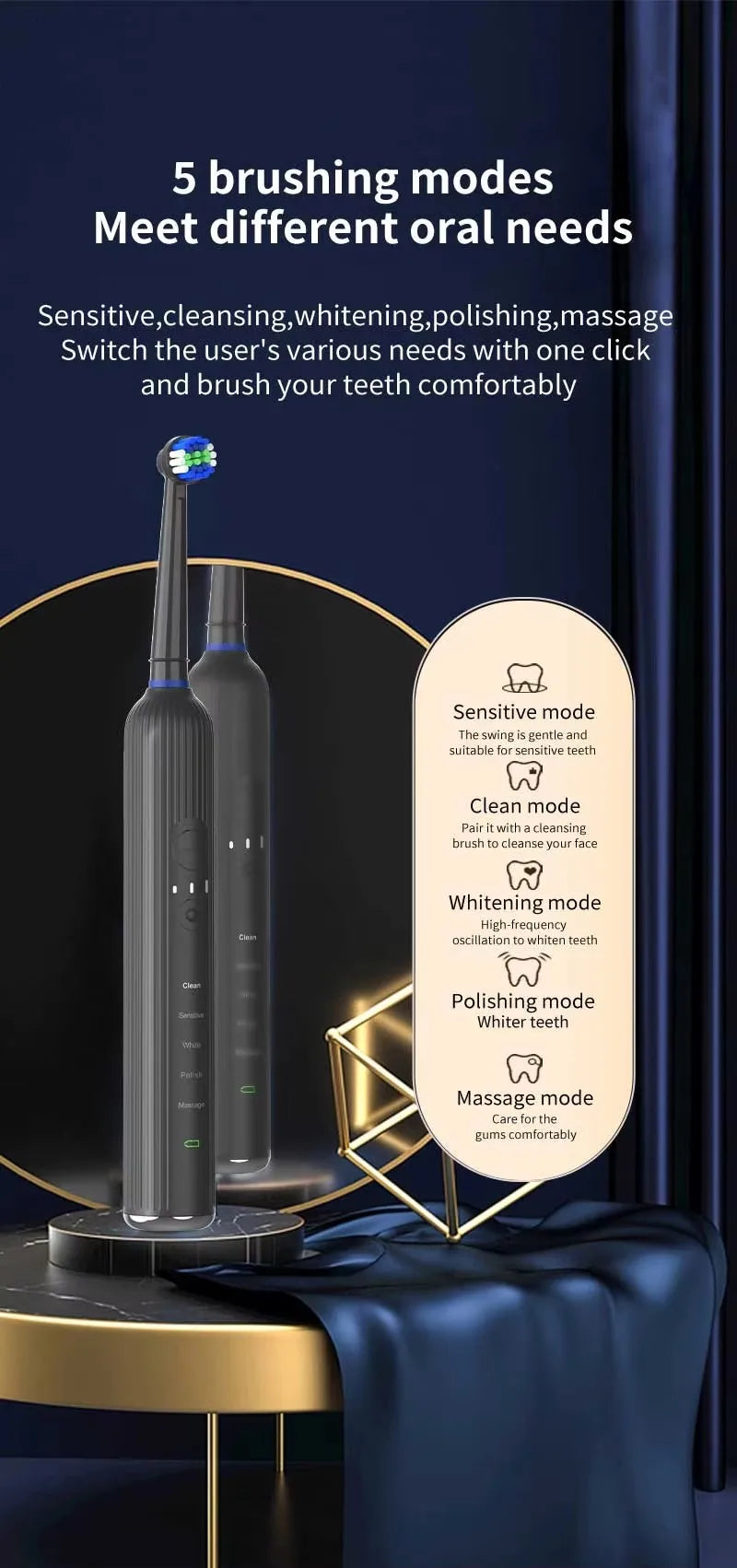 Compatible with Oral B Sonic Electric Toothbrush Smart Ultrasonic Dental Teeth Whitening Rechargeable Adult Tooth Brush 3 Head