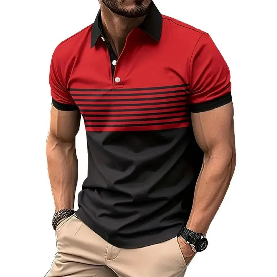 The 2025 summer new men's POLO shirt is a casual and fashionable striped printed street men's wear