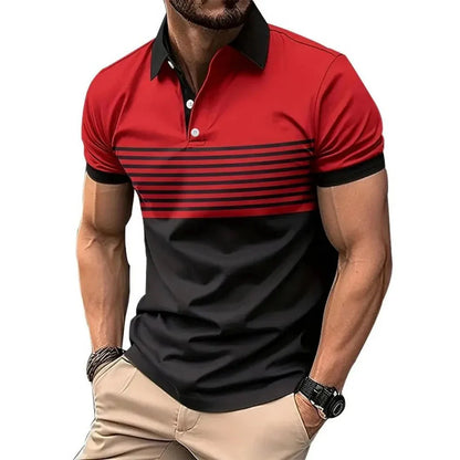 The 2025 summer new men's POLO shirt is a casual and fashionable striped printed street men's wear