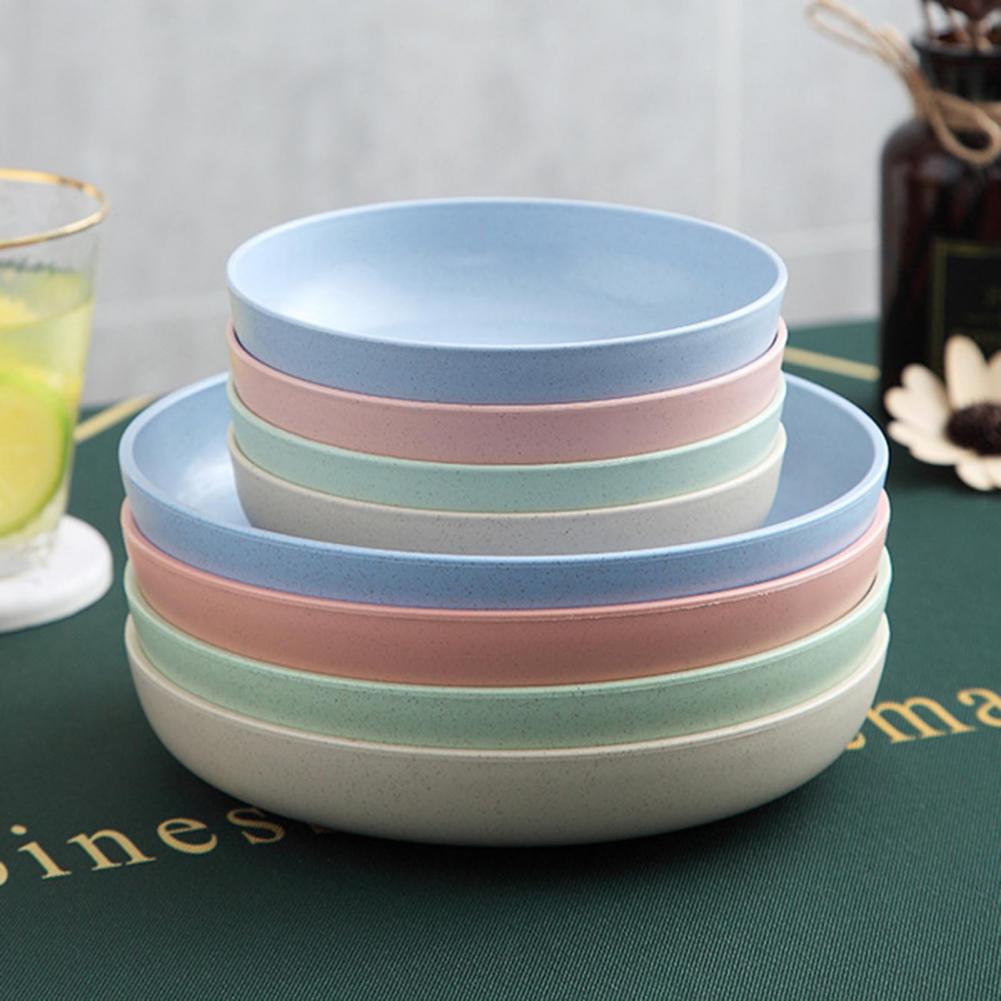 Wheat Fiber Plate Microwave Plastic Plates Dinner Plate BPA Free Food Grade Round Shape Food Dish Fruit Salad Dish Kitchen Plate