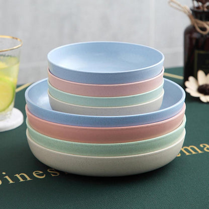 Wheat Fiber Plate Microwave Plastic Plates Dinner Plate BPA Free Food Grade Round Shape Food Dish Fruit Salad Dish Kitchen Plate
