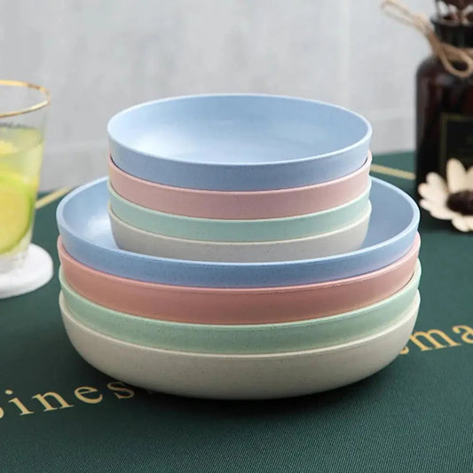 Wheat Fiber Plate Microwave Plastic Plates Dinner Plate BPA Free Food Grade Round Shape Food Dish Fruit Salad Dish Kitchen Plate