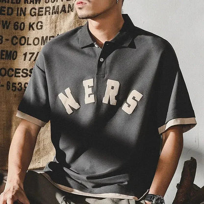Mens T-shirt Motorcycle Tops Alphabet Polo Shirts Spliced Male with Collar Tee New & Tees Wholesale Short Quarter Sleeve 5xl Hot