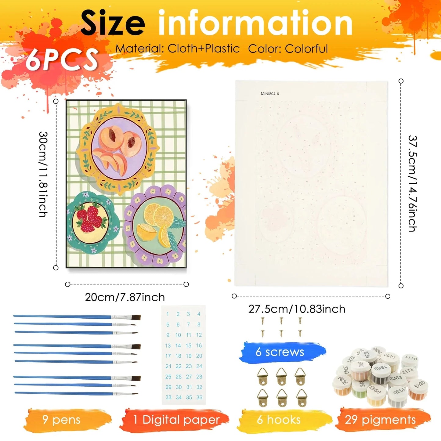 6Pcs Beginners Oil Painting Set Paint by Numbers Kit with Canvas and Brush Accessories Painting Kit for Home Office Wall Decor
