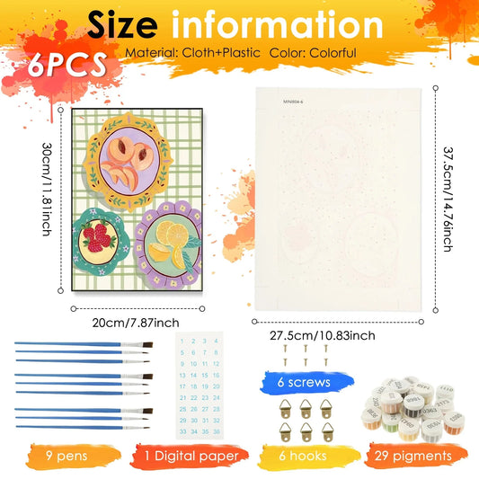 6Pcs Beginners Oil Painting Set Paint by Numbers Kit with Canvas and Brush Accessories Painting Kit for Home Office Wall Decor