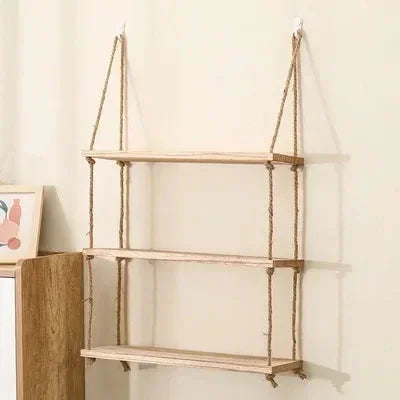 1PC 1/2/3-tier Wooden Floating Shelves for Wall Plant Flower  Hanging Rope Storager Wall Shelf Kitchen Storage