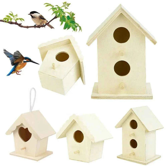 Wooden Bird House Nest Dox Nest House Bird Box Wooden Birdhouse Home Parrot Nest Houses Pet Bedroom Craft Box Garden Decoration