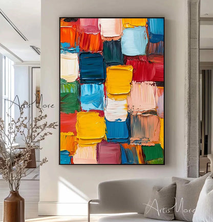 Texture Handmade Painting on Canvas Abstract Colorful Modern Minimalism Wall Art Decor Large