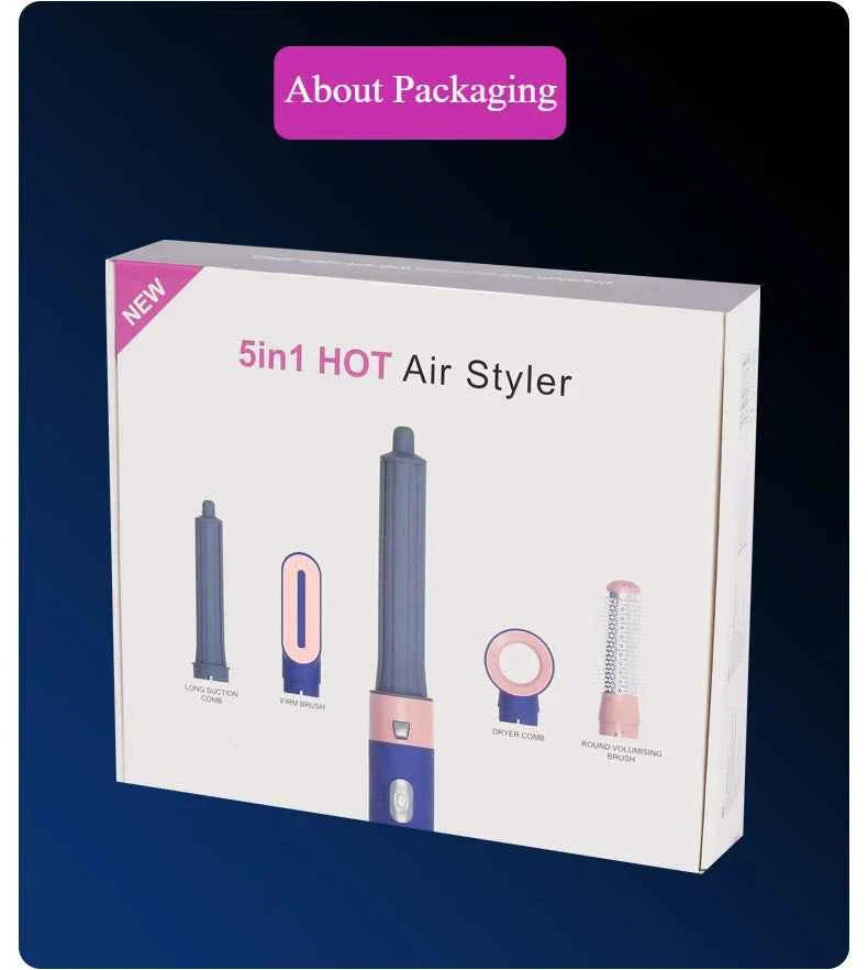 5-in-1 Negative Ion Automatic Curling Iron Multifunction Convenient Hair Dryer Volume Straight Hot Air Comb Curly Girl Method