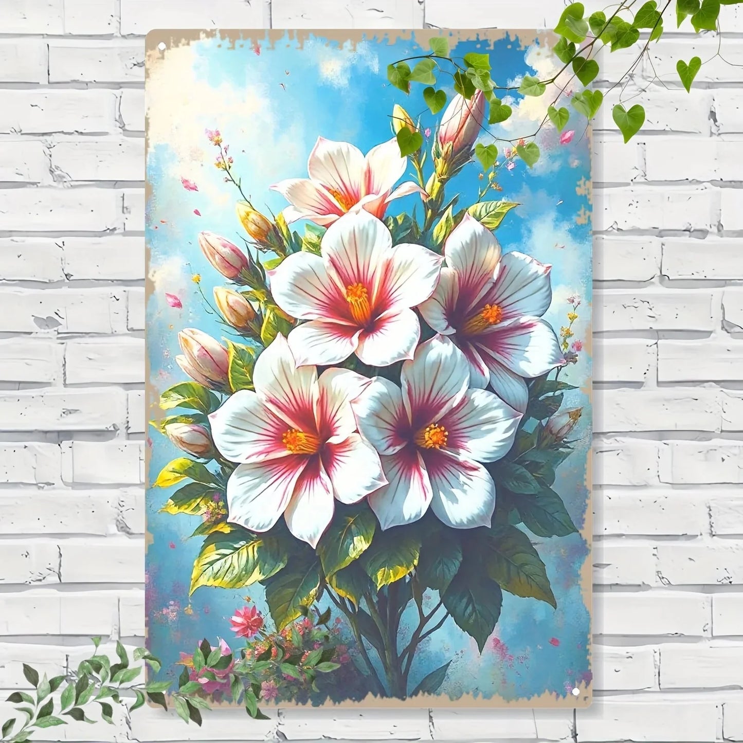 Vibrant 2D Hibiscus Flower Metal Wall Art - Hand-Painted 8x12 Inch Aluminum Decor for Home & Office, Ideal Room Accent