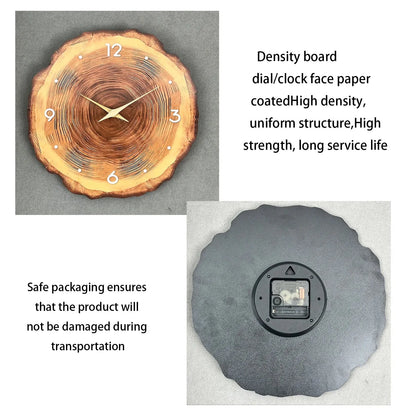 1pc wooden ring veneer wall clock, flat wood cross section texture pattern solid wood pointer design wall clock, silent clock