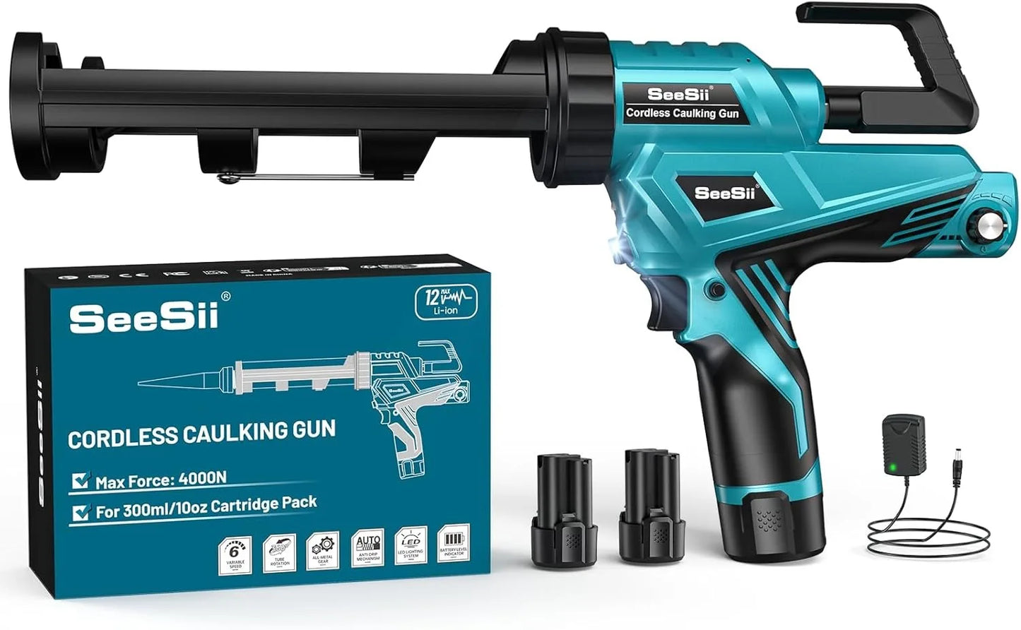 SEESII 6 Speeds Cordless Electric Glue Gun Glass Glue Caulking Gun Doors and Windows Electric Sewing Glue Tool With LED Light