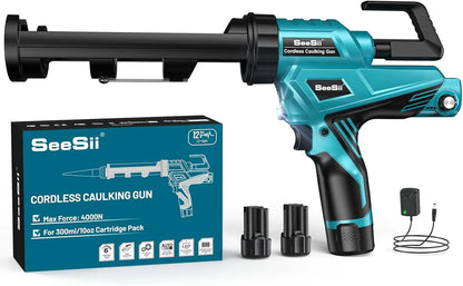 SEESII 6 Speeds Cordless Electric Glue Gun Glass Glue Caulking Gun Doors and Windows Electric Sewing Glue Tool With LED Light