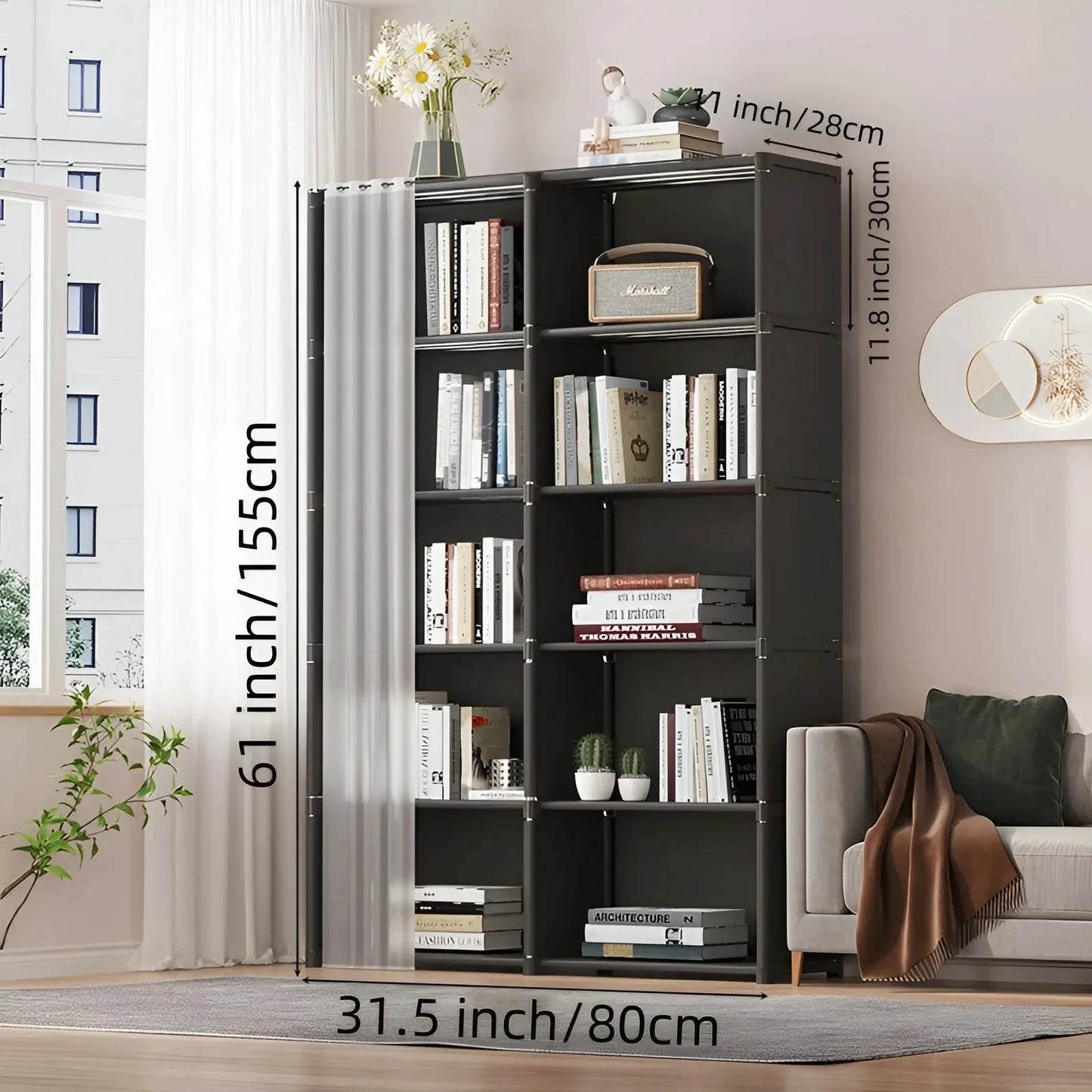 6 Layers Simple Wardrobe Portable Clothes Toys Organizer Dustproof Double Row High Capacity Partition Bookshelf Bedroom Cabinet